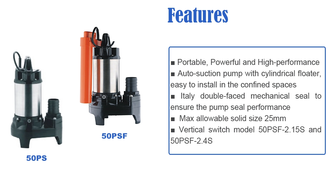 150W/400W Portable Fish Pond Water Supply Water Circulation Electric Stainless Steel Centrifugal Submersible Water Drainage Pump with Float Switch