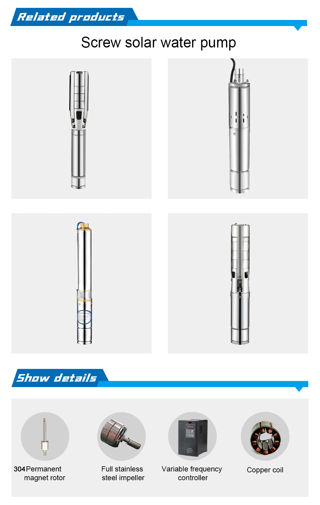 Stainless Steel Solar Water Pump for Irrigation Submersible Deep Well Borehole 400W DC48 with Panels